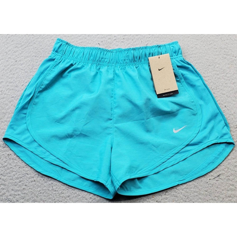 Nike Tempo Shorts Womens S Blue Lined Dri-Fit Mid Rise Elastic Waist Swoosh Logo